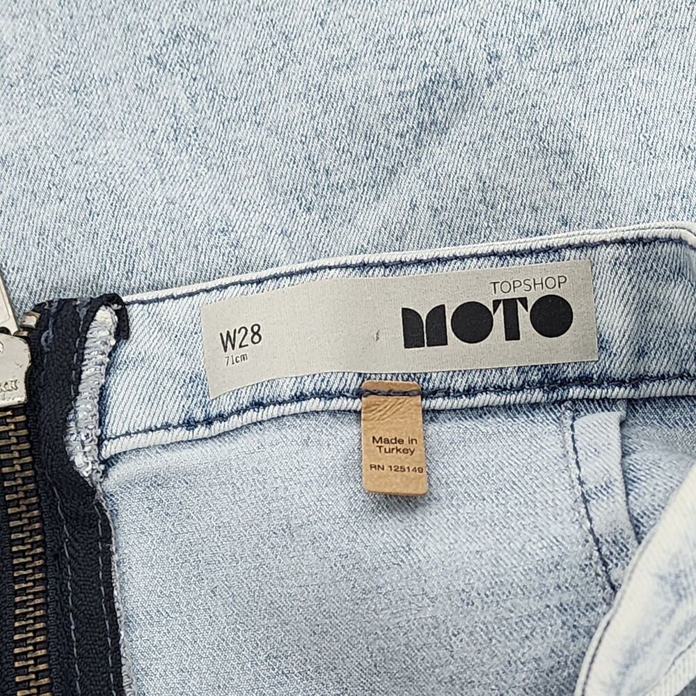 Topshop Moto Stretch Denim Mini Skirt Bodycon Light Acid Wash Size 28 US 6 UK 10 - Picture 3 of 7
